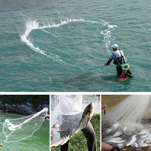 Yeahmart American Saltwater Fishing Cast Net for Bait Trap Fish 3ft/4ft/5ft/6ft/7ft/8ft/9ft/10ft Radius Casting Nets with Heavy Duty Real Zinc Sinker Weights, 3/8inch Mesh Size in Kuwait