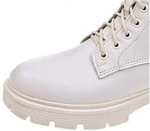 أحذية KRHINO النسائية، أحذية جلدية نسائية قصيرة الأكمام ورقبة دائرية، أحذية منصة مصنوعة يدويًا، أحذية قصيرة الأكمام، أحذية الخريف والشتاء. (اللون: بيج، الحجم: 7.5 UK) in Kuwait