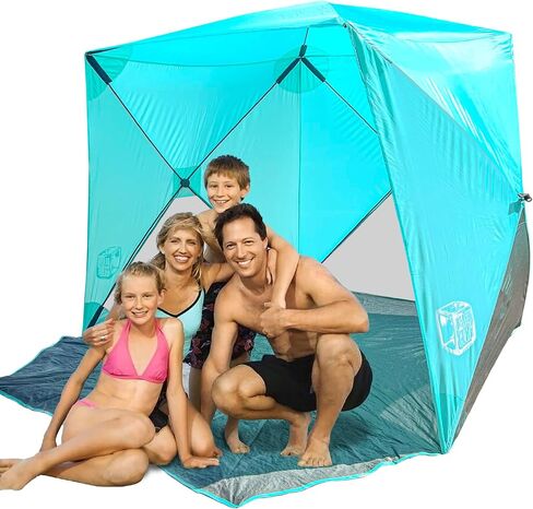 Beach Cube Pop Up Beach Tent Portable Shade Sun Shelter UPF50+ UV Protection for 4 Person Expandable Floor for Beach Fishing Hiking Camping – Aqua Color in Saudi Arabia