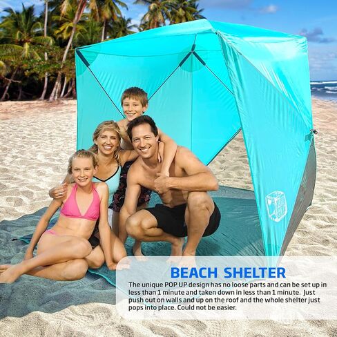 Beach Cube Pop Up Beach Tent Portable Shade Sun Shelter UPF50+ UV Protection for 4 Person Expandable Floor for Beach Fishing Hiking Camping – Aqua Color in Saudi Arabia