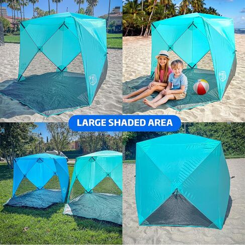 Beach Cube Pop Up Beach Tent Portable Shade Sun Shelter UPF50+ UV Protection for 4 Person Expandable Floor for Beach Fishing Hiking Camping – Aqua Color in Saudi Arabia