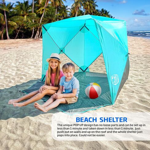 Beach Cube Pop Up Beach Tent Portable Shade Sun Shelter UPF50+ UV Protection for 4 Person Expandable Floor for Beach Fishing Hiking Camping – Aqua Color in Saudi Arabia