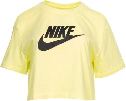 Nike Womens Sportswear Essential Cropped T-Shirt (Light Zitron/Black, Large) in Saudi Arabia