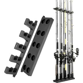 Booms Fishing WV4 حامل عمود الصيد، حامل قضيب الصيد المثبت على الحائط للمرآب، حامل عمود الصيد عمودي/أفقي/سقف، قم بتخزين ما يصل إلى 10 قضبان لتوفير المساحة الخاصة بك، رمادي + أسود