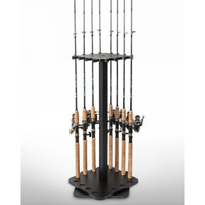 Ghosthorn Fishing Rod Holders for Garage 360 Degree Rotating Fishing Pole Rack, Floor Stand Holds up to 16 Rods Wood Fishing Gear Equipment Storage Organizer, Fishing Gifts for Men