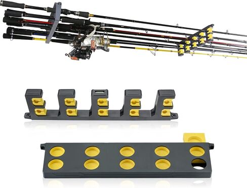Booms Fishing WV4 Fishing Pole Holder, Wall Mounted Fishing Rod Holders for Garage, Vertical/Horizontal/Ceiling Fishing Pole Rack,Store Up to 10 Rods to Save Your Space, Black in Kuwait