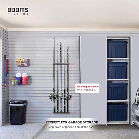 Booms Fishing WV4 Fishing Pole Holder, Wall Mounted Fishing Rod Holders for Garage, Vertical/Horizontal/Ceiling Fishing Pole Rack,Store Up to 10 Rods to Save Your Space, Black in Kuwait