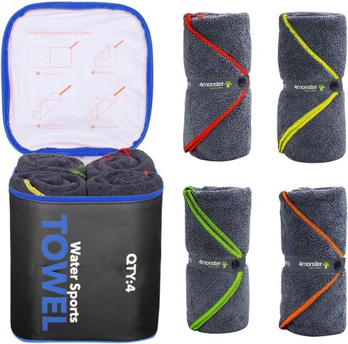 4Monster 4 Pack Microfiber Camping Towel Quick Dry,Super Absorbent Travel Towel Portable Microfiber Swim Towel with Waterproof Towel Bag, Lightweight Boat Towel for RV Sport Gym Beach Pool Family Trip in Saudi Arabia