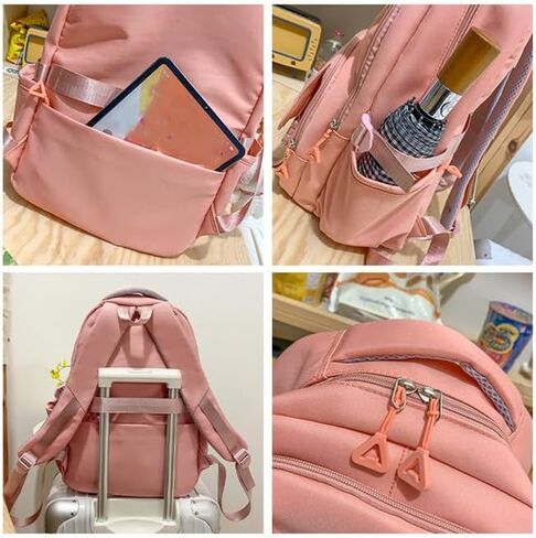 حقيبة ظهر FITSEN Kawaii مع ملحقات لطيفة وحقيبة كتب بلون واحد في الهواء الطلق، وقلادة لطيفة وثلاث شارات متضمنة (أسود) in Kuwait