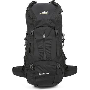 Hiking Backpack for Men and Women 70L+5L Waterproof Lightweight Camping Daypack with Rain Cover - Frameless (black-b)