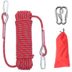 10mm/12mm (32FT/64FT) Climbing Rope, Outdoor Static Rock Climbing Rope, Tree Climbing Rappelling Rope, Escape Nylon Rope, Ice Climbing Equipment Fire Rescue Parachute Rope with 2 Steel Hooks in Saudi Arabia