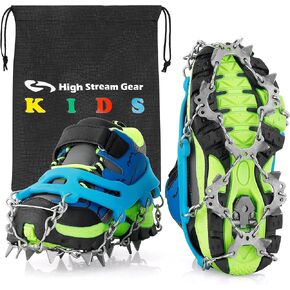 Kids Ice Cleats - Snow Crampons for Hiking Boots & Shoes with 14 Stainless Steel Spikes