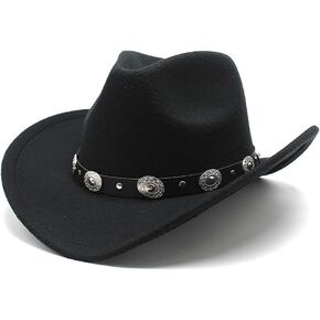 KorhLeoh Women Men Western-Cowboy-Cowgirl-Hat Outdoor Faux Felt Wide Brim Western-Belt-Buckle Panama Fedora Hat