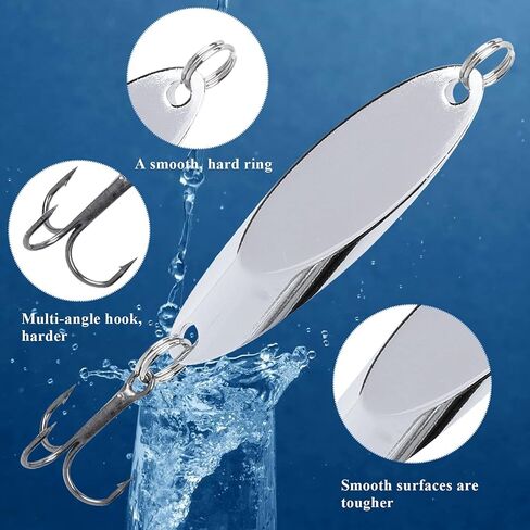 Fishing Lures Fishing Spoons, Hard Metal Spinner Baits Flash for Trout Bass | 5/25/30/50PCS Fishing Spoon Lures, Metal Spinner Bait with Treble Hook, Casting Lure for Trout Bass Salmon Freshwater Fishing in Kuwait