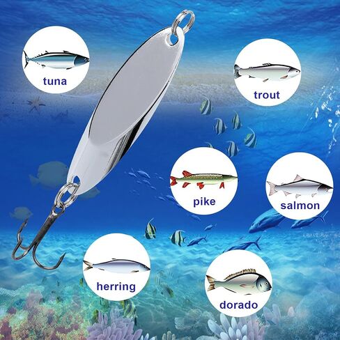 Fishing Lures Fishing Spoons, Hard Metal Spinner Baits Flash for Trout Bass | 5/25/30/50PCS Fishing Spoon Lures, Metal Spinner Bait with Treble Hook, Casting Lure for Trout Bass Salmon Freshwater Fishing in Kuwait