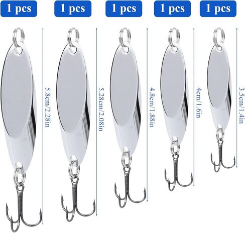 Fishing Lures Fishing Spoons, Hard Metal Spinner Baits Flash for Trout Bass | 5/25/30/50PCS Fishing Spoon Lures, Metal Spinner Bait with Treble Hook, Casting Lure for Trout Bass Salmon Freshwater Fishing in Kuwait