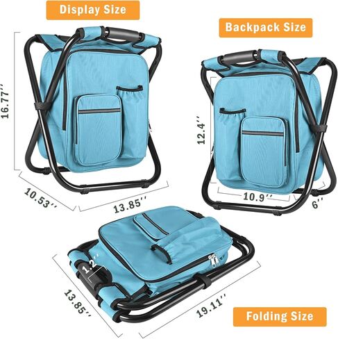 Kikerike Backpack Stool Cooler Chair Heavy Duty 300 LBS Max Load Portable Lightweight Folding Fishing Cooler for Camping Hunting Fishing - Black in Kuwait
