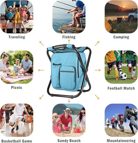 Kikerike Backpack Stool Cooler Chair Heavy Duty 300 LBS Max Load Portable Lightweight Folding Fishing Cooler for Camping Hunting Fishing - Black in Kuwait