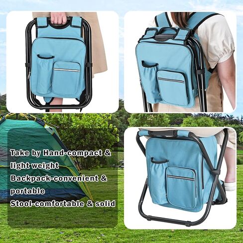 Kikerike Backpack Stool Cooler Chair Heavy Duty 300 LBS Max Load Portable Lightweight Folding Fishing Cooler for Camping Hunting Fishing - Black in Kuwait