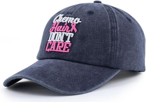 Fxbwhtey Chemo Hair Don't Care Baseball Cap for Men Women, Adjustable Washed Cotton 3D Embroidered Pink Ribbon Hat in Saudi Arabia