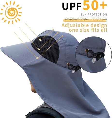 Sun Hat for Men Women with Neck Flap,UPF 50+ UV Protective Hiking Fishing Hats,Wide Brim Sun Hat for Women&Men in Saudi Arabia