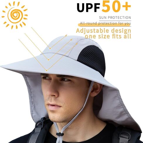 Sun Hat for Men Women with Neck Flap,UPF 50+ UV Protective Hiking Fishing Hats,Wide Brim Sun Hat for Women&Men in Saudi Arabia