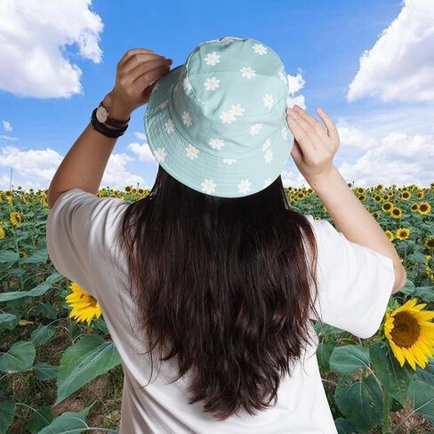 Pistha Print Bucket Hat for Women Men Reversible Double Side Wear Sun Hat Summer Travel Beach Packable Fisherman Hat Outdoor Cap Green in Saudi Arabia