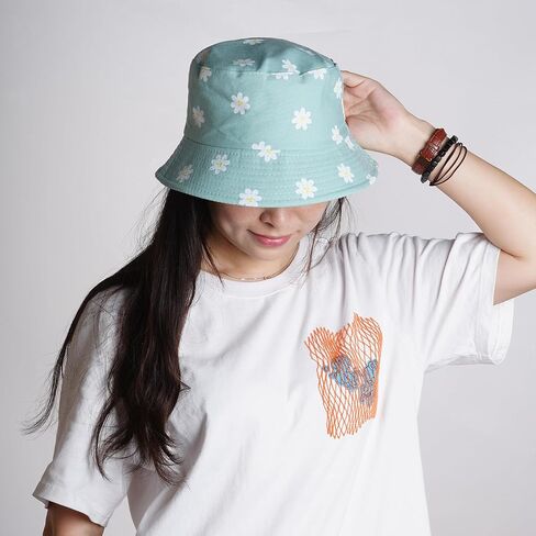 Pistha Print Bucket Hat for Women Men Reversible Double Side Wear Sun Hat Summer Travel Beach Packable Fisherman Hat Outdoor Cap Green in Saudi Arabia