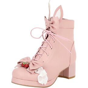 Peqiut راعية البقر أحذية النساء المرأة حذاء من الجلد جلد لطيف القوس عقدة الأحذية الغربية جولة تو كعب مكتنز الدانتيل يصل الجوارب in Kuwait