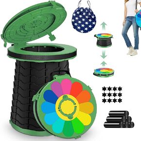 ALEVMOOM XXL Portable Toilet - 19.7" H Taller Wider Collapsible Foldable Camping Toilet with Lid, Strap, Bag - Adjustable for Camping, Hiking, Travel and Car