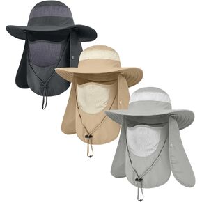 3 قطع من قبعة الشمس الخارجية للرجال/النساء، قبعة صيد بعامل حماية من الأشعة فوق البنفسجية 50 مع غطاء كامل للرقبة والوجه للتنزه سيرًا على الأقدام والحديقة in Kuwait