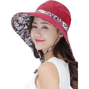 HH HOFNEN Women Sun Hats Wide Brim Summer Beach Hat Chin Strap UV Protection Bucket Hat for Travel