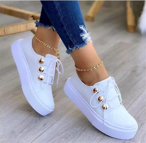 Ladmiple Sneakers For Women Slip On Wide Width Walking Shoes Fashion Dressy Casual Summer Lace Up Platform Flats Loafers in Kuwait