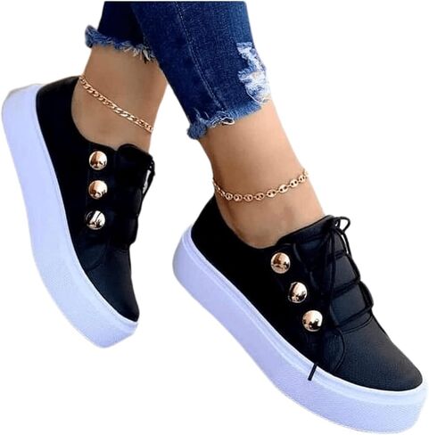 Ladmiple Sneakers For Women Slip On Wide Width Walking Shoes Fashion Dressy Casual Summer Lace Up Platform Flats Loafers in Kuwait