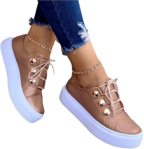 Ladmiple Sneakers For Women Slip On Wide Width Walking Shoes Fashion Dressy Casual Summer Lace Up Platform Flats Loafers in Kuwait
