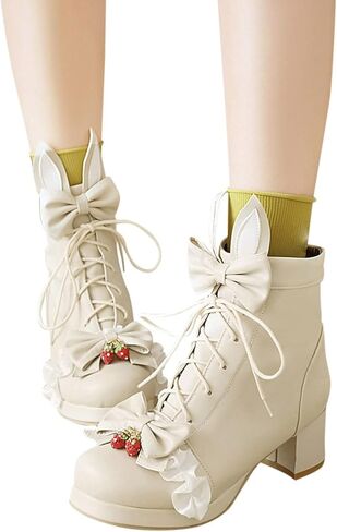 Peqiut راعية البقر أحذية النساء المرأة حذاء من الجلد جلد لطيف القوس عقدة الأحذية الغربية جولة تو كعب مكتنز الدانتيل يصل الجوارب in Kuwait