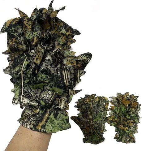 Ghillie Suit Accessories 3D Leaf Camo Gloves Leafy Camouflage Hunting Suits Gloves Outdoor Anti-Slip Sports Hunting Gloves for Men in Saudi Arabia
