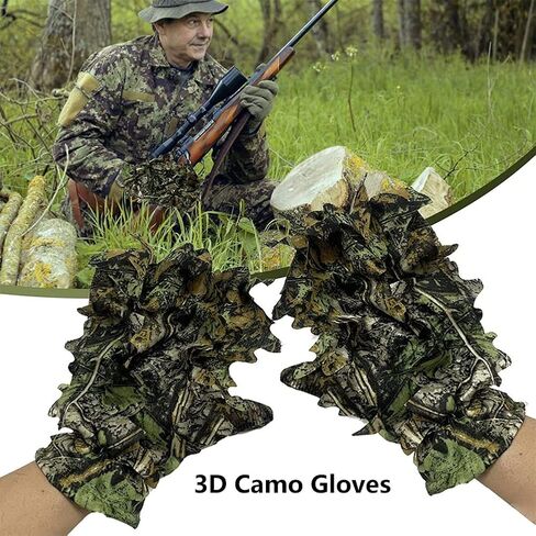 Ghillie Suit Accessories 3D Leaf Camo Gloves Leafy Camouflage Hunting Suits Gloves Outdoor Anti-Slip Sports Hunting Gloves for Men in Saudi Arabia