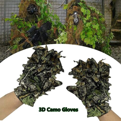 Ghillie Suit Accessories 3D Leaf Camo Gloves Leafy Camouflage Hunting Suits Gloves Outdoor Anti-Slip Sports Hunting Gloves for Men in Saudi Arabia