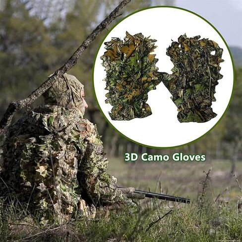 Ghillie Suit Accessories 3D Leaf Camo Gloves Leafy Camouflage Hunting Suits Gloves Outdoor Anti-Slip Sports Hunting Gloves for Men in Saudi Arabia