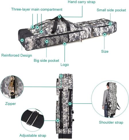 doorlay Fishing Bag Portable Folding Fishing Tackle Storage Bags Oxford Fishing Rod Case Fishing Pole Bag Carry Organizer Outdoor Waterproof for Fishing Camping Hiking Traveling in Kuwait