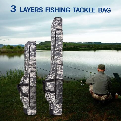 doorlay Fishing Bag Portable Folding Fishing Tackle Storage Bags Oxford Fishing Rod Case Fishing Pole Bag Carry Organizer Outdoor Waterproof for Fishing Camping Hiking Traveling in Kuwait