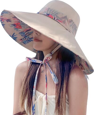 HUAMULAN Women Summer Sun Hat Wide Brim Wired Edge Floral Beach Bucket Hats Reversible Foldable Travel UV Protection Lady Hat in Saudi Arabia