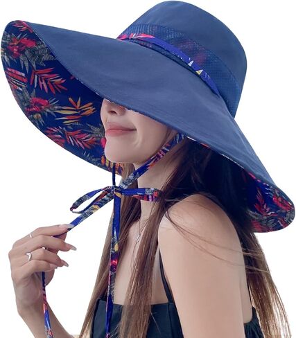 HUAMULAN Women Summer Sun Hat Wide Brim Wired Edge Floral Beach Bucket Hats Reversible Foldable Travel UV Protection Lady Hat in Saudi Arabia