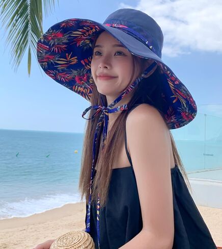 HUAMULAN Women Summer Sun Hat Wide Brim Wired Edge Floral Beach Bucket Hats Reversible Foldable Travel UV Protection Lady Hat in Saudi Arabia