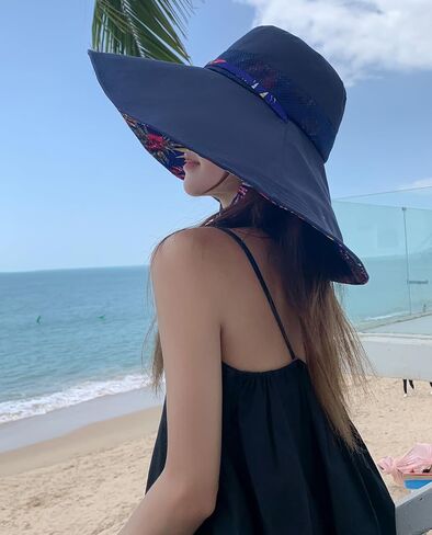HUAMULAN Women Summer Sun Hat Wide Brim Wired Edge Floral Beach Bucket Hats Reversible Foldable Travel UV Protection Lady Hat in Saudi Arabia