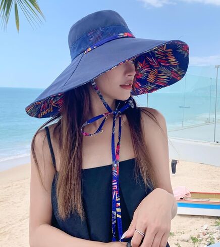 HUAMULAN Women Summer Sun Hat Wide Brim Wired Edge Floral Beach Bucket Hats Reversible Foldable Travel UV Protection Lady Hat in Saudi Arabia