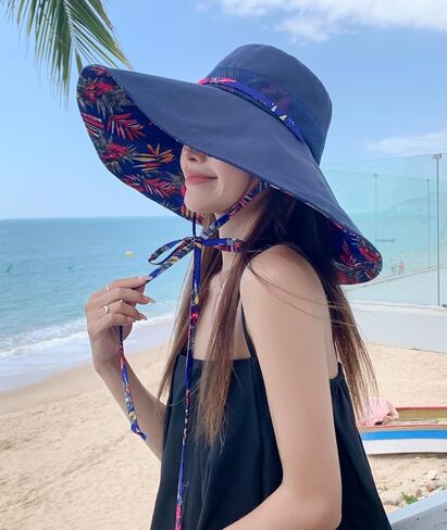 HUAMULAN Women Summer Sun Hat Wide Brim Wired Edge Floral Beach Bucket Hats Reversible Foldable Travel UV Protection Lady Hat in Saudi Arabia