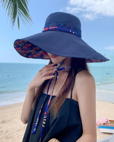 HUAMULAN Women Summer Sun Hat Wide Brim Wired Edge Floral Beach Bucket Hats Reversible Foldable Travel UV Protection Lady Hat in Saudi Arabia