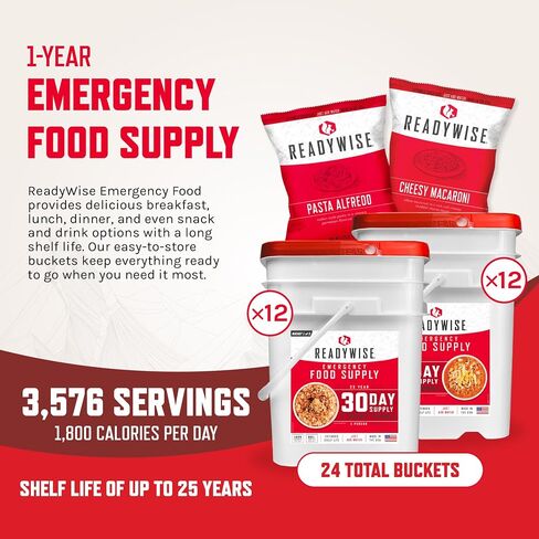 ReadyWise Emergency Food Supply - 72 Hour Survival Kit, 30 Servings of Protein Meals, Freeze Dried Food for Backpacking, Camping Essentials & Disaster Prepping Supplies, up to 25 Year Shelf Life in Kuwait